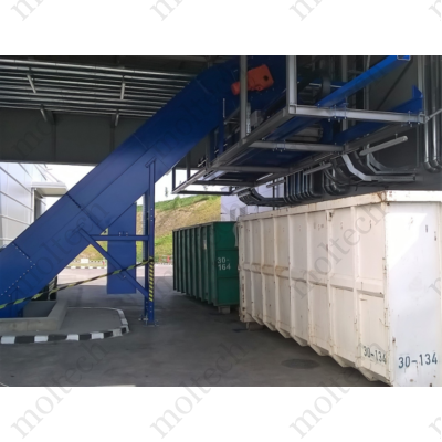 Fémhulladék kihordó szállítópálya rendszer konténer töltése